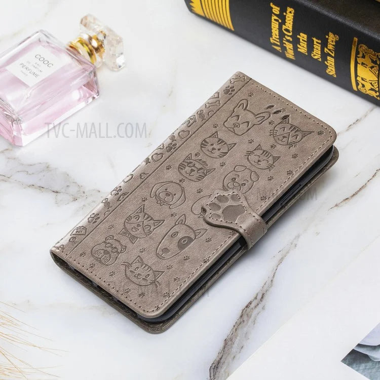 Imprinting Cat Dog Pattern Design Magnetic Leather Stand Case for iPhone 11 6.1-inch