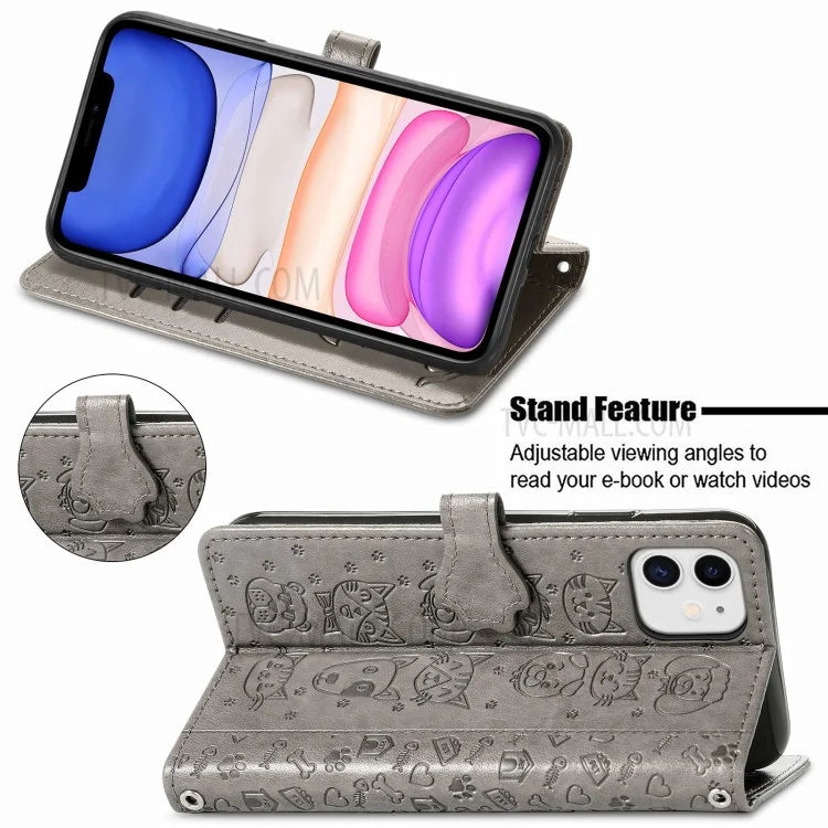 Imprinting Cat Dog Pattern Design Magnetic Leather Stand Case for iPhone 11 6.1-inch