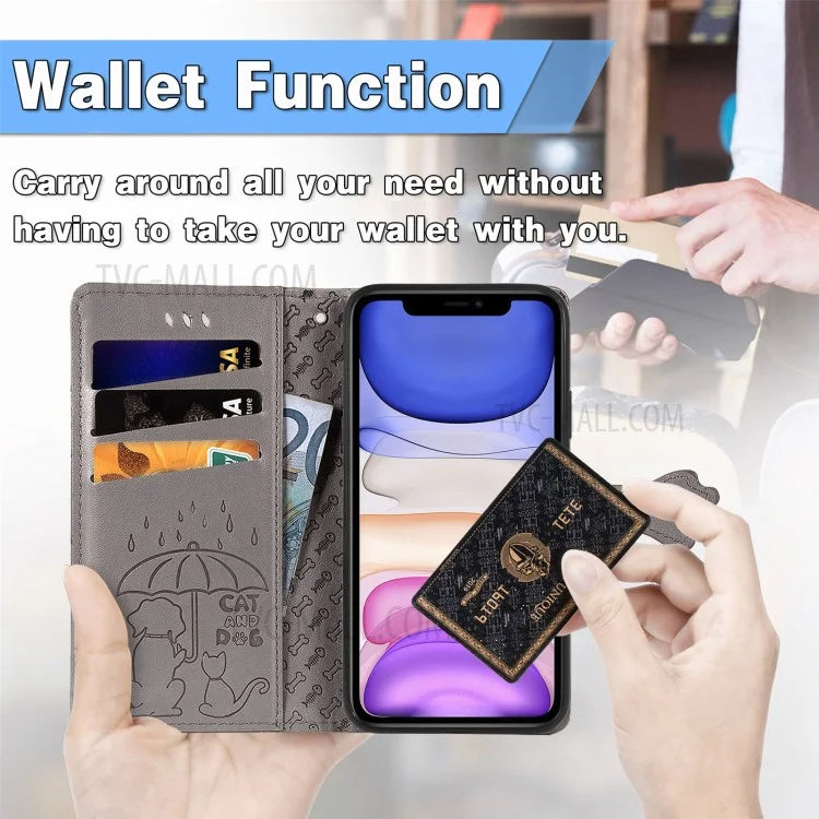 Imprinting Cat Dog Pattern Design Magnetic Leather Stand Case for iPhone 11 6.1-inch