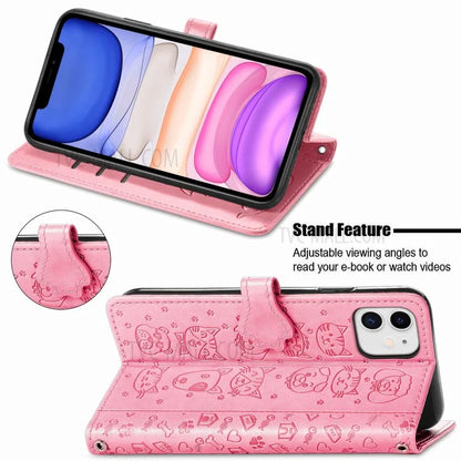 Imprinting Cat Dog Pattern Design Magnetic Leather Stand Case for iPhone 11 6.1-inch