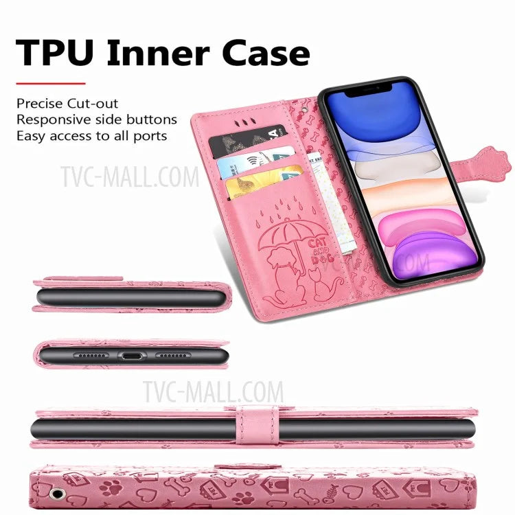 Imprinting Cat Dog Pattern Design Magnetic Leather Stand Case for iPhone 11 6.1-inch