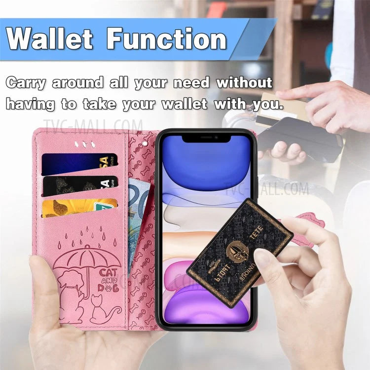 Imprinting Cat Dog Pattern Design Magnetic Leather Stand Case for iPhone 11 6.1-inch