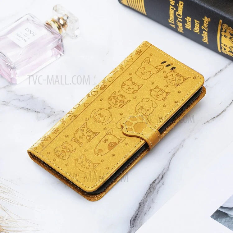 Imprinting Cat Dog Pattern Design Magnetic Leather Stand Case for iPhone 11 6.1-inch
