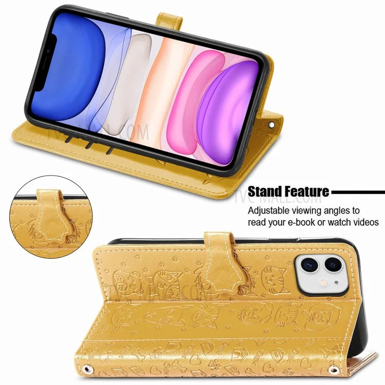 Imprinting Cat Dog Pattern Design Magnetic Leather Stand Case for iPhone 11 6.1-inch