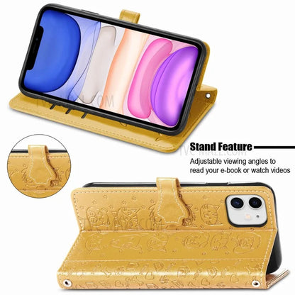 Imprinting Cat Dog Pattern Design Magnetic Leather Stand Case for iPhone 11 6.1-inch