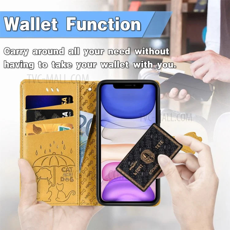 Imprinting Cat Dog Pattern Design Magnetic Leather Stand Case for iPhone 11 6.1-inch