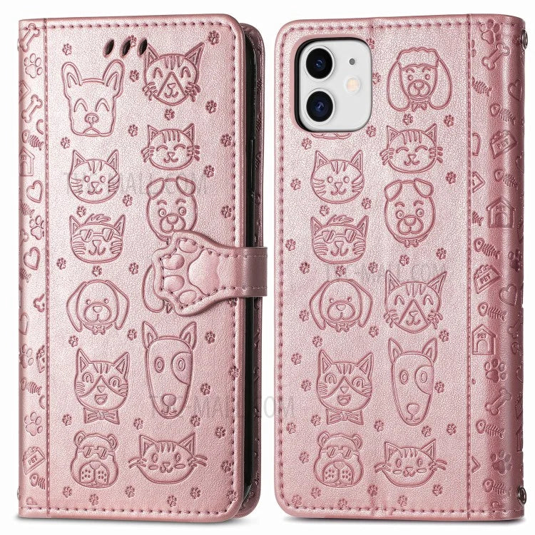 Imprinting Cat Dog Pattern Design Magnetic Leather Stand Case for iPhone 11 6.1-inch