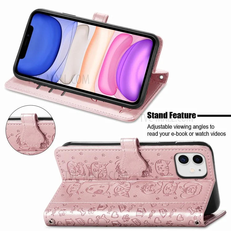 Imprinting Cat Dog Pattern Design Magnetic Leather Stand Case for iPhone 11 6.1-inch