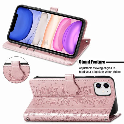 Imprinting Cat Dog Pattern Design Magnetic Leather Stand Case for iPhone 11 6.1-inch