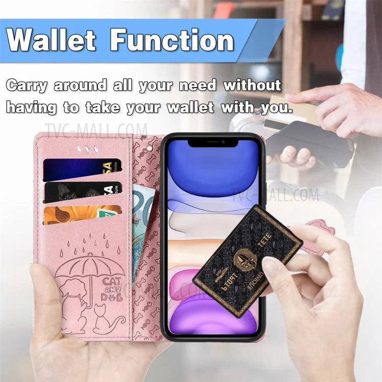 Imprinting Cat Dog Pattern Design Magnetic Leather Stand Case for iPhone 11 6.1-inch