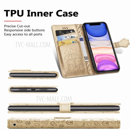 Imprinting Cat Dog Pattern Design Magnetic Leather Stand Case for iPhone 11 6.1-inch