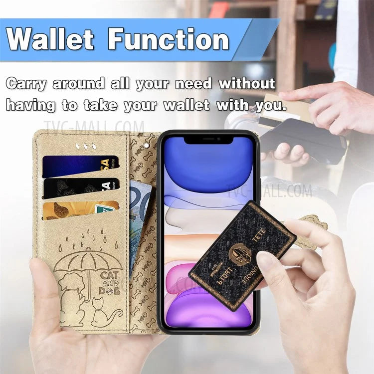 Imprinting Cat Dog Pattern Design Magnetic Leather Stand Case for iPhone 11 6.1-inch