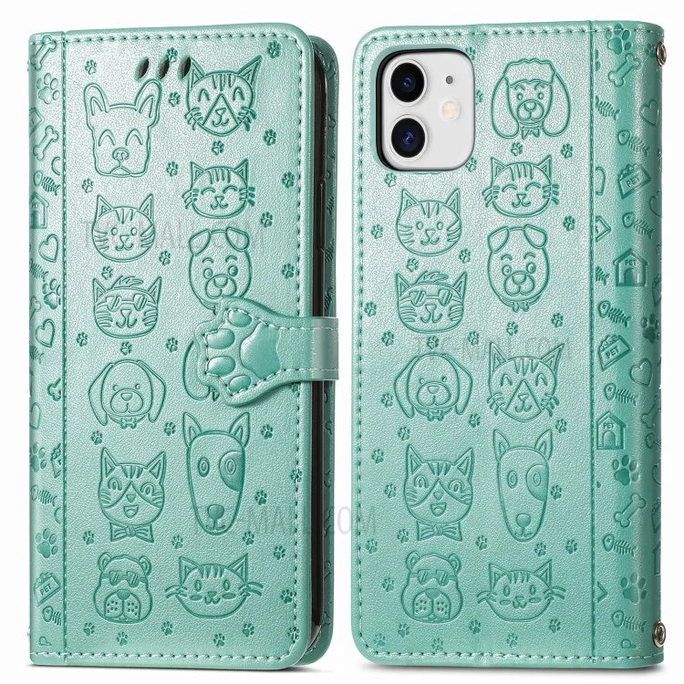 Imprinting Cat Dog Pattern Design Magnetic Leather Stand Case for iPhone 11 6.1-inch