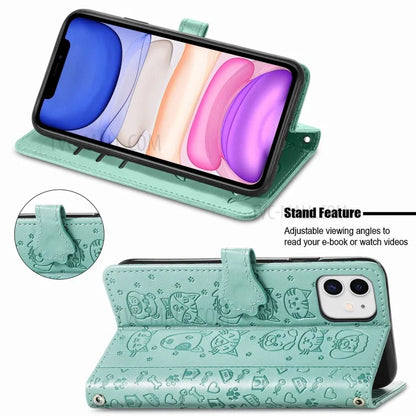 Imprinting Cat Dog Pattern Design Magnetic Leather Stand Case for iPhone 11 6.1-inch
