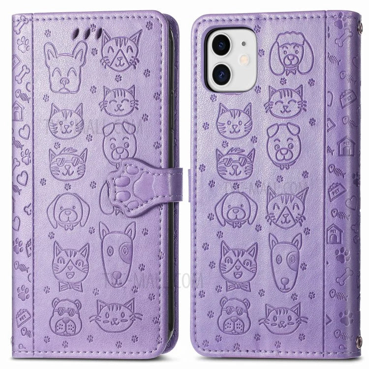 Imprinting Cat Dog Pattern Design Magnetic Leather Stand Case for iPhone 11 6.1-inch