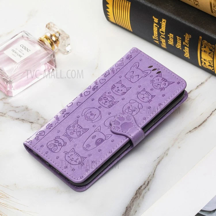 Imprinting Cat Dog Pattern Design Magnetic Leather Stand Case for iPhone 11 6.1-inch