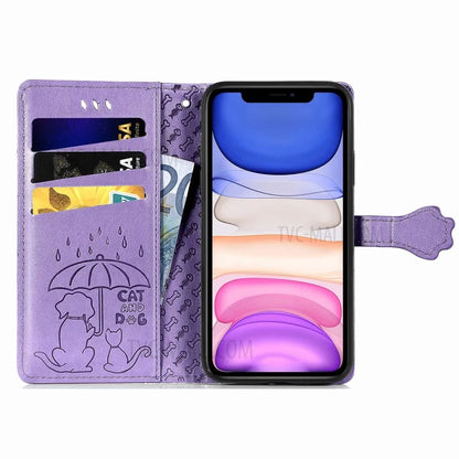 Imprinting Cat Dog Pattern Design Magnetic Leather Stand Case for iPhone 11 6.1-inch