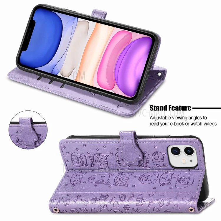 Imprinting Cat Dog Pattern Design Magnetic Leather Stand Case for iPhone 11 6.1-inch