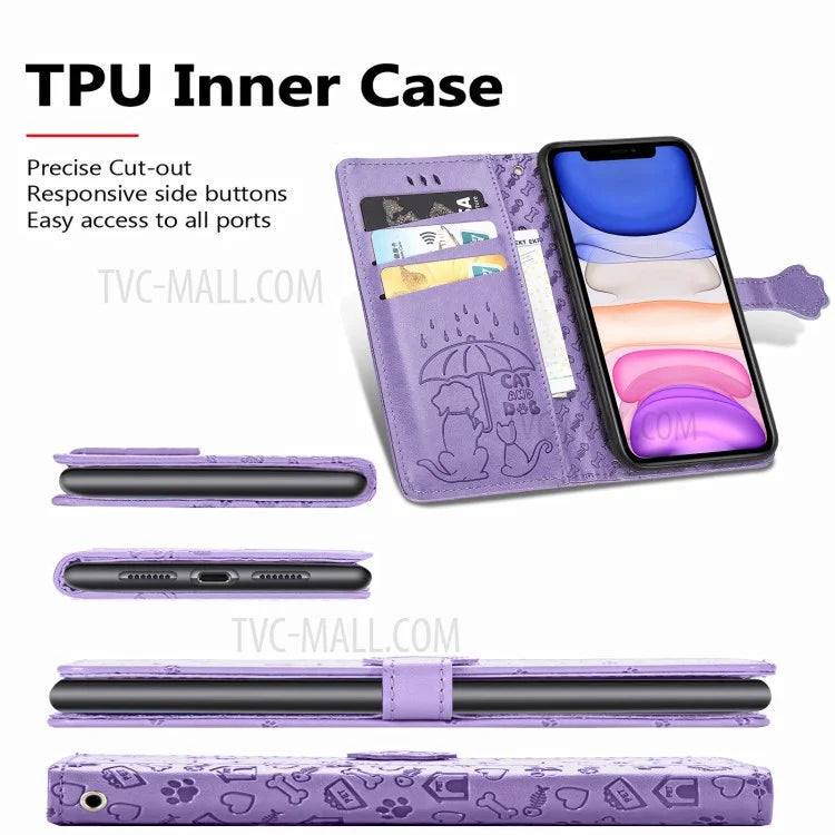 Imprinting Cat Dog Pattern Design Magnetic Leather Stand Case for iPhone 11 6.1-inch