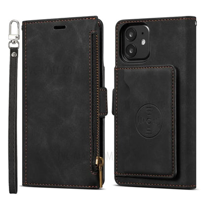 Kickstand Leather Phone Case Cover with Zipper Wallet for iPhone 12 /12 Pro