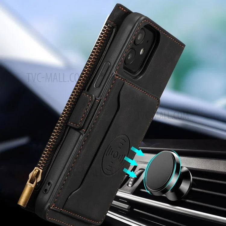 Kickstand Leather Phone Case Cover with Zipper Wallet for iPhone 12 /12 Pro
