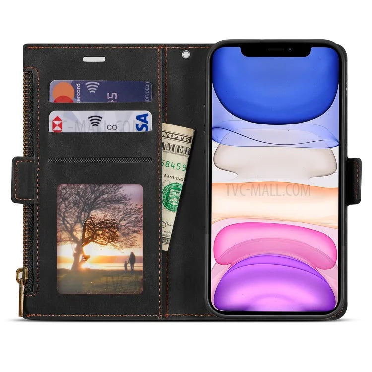 Kickstand Leather Phone Case Cover with Zipper Wallet for iPhone 12 /12 Pro