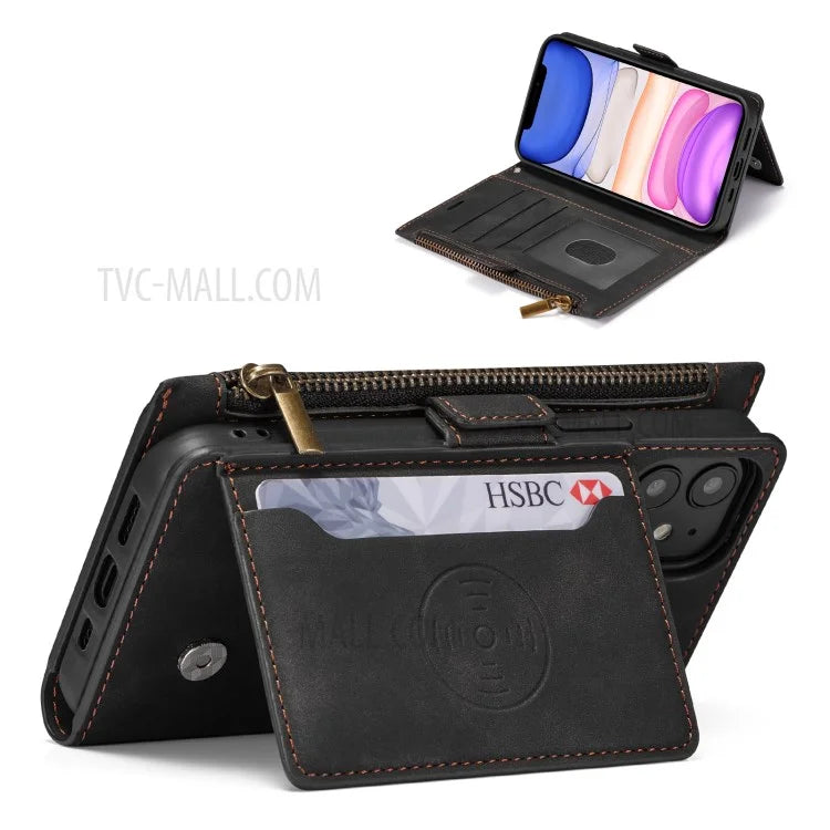 Kickstand Leather Phone Case Cover with Zipper Wallet for iPhone 12 /12 Pro