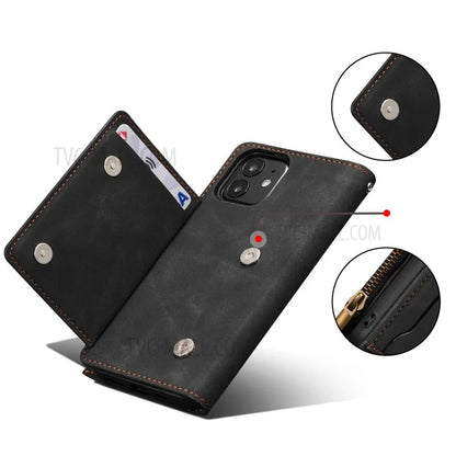 Kickstand Leather Phone Case Cover with Zipper Wallet for iPhone 12 /12 Pro
