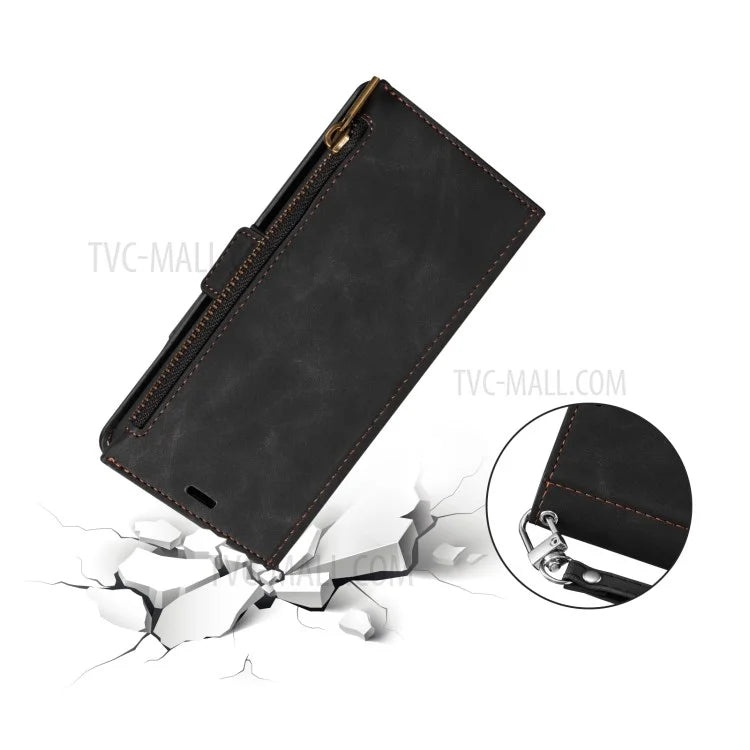 Kickstand Leather Phone Case Cover with Zipper Wallet for iPhone 12 /12 Pro