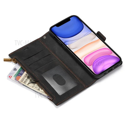Kickstand Leather Phone Case Cover with Zipper Wallet for iPhone 12 /12 Pro