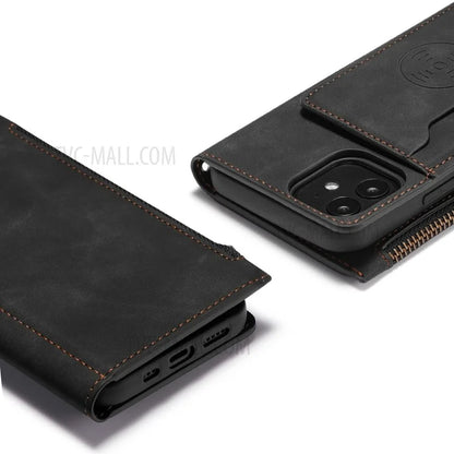 Kickstand Leather Phone Case Cover with Zipper Wallet for iPhone 12 /12 Pro
