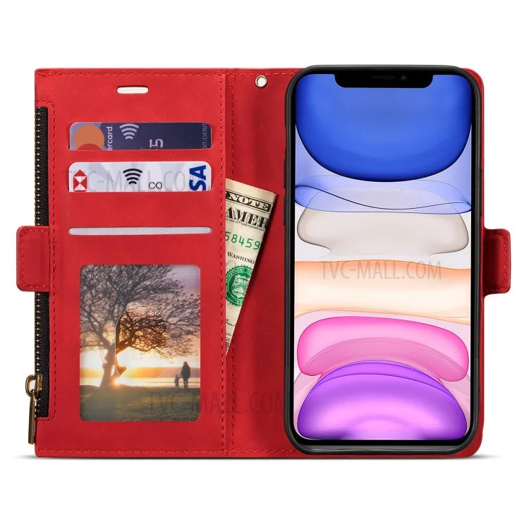 Kickstand Leather Phone Case Cover with Zipper Wallet for iPhone 12 /12 Pro