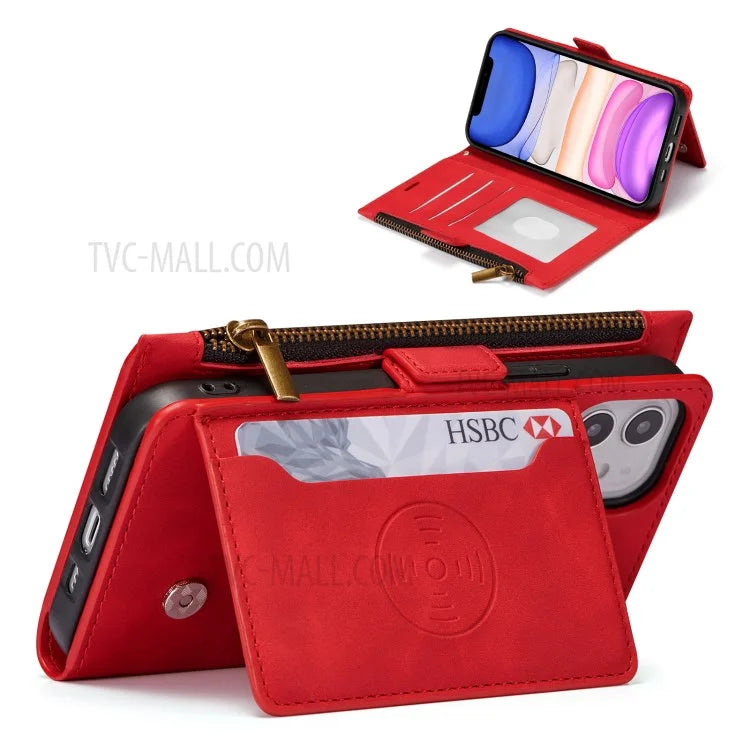 Kickstand Leather Phone Case Cover with Zipper Wallet for iPhone 12 /12 Pro