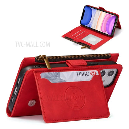 Kickstand Leather Phone Case Cover with Zipper Wallet for iPhone 12 /12 Pro