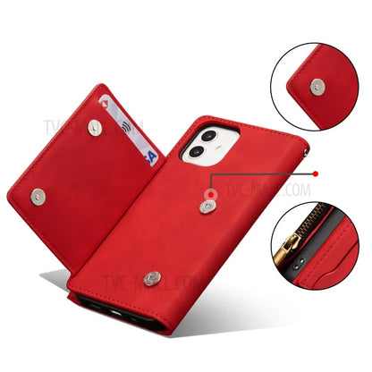 Kickstand Leather Phone Case Cover with Zipper Wallet for iPhone 12 /12 Pro