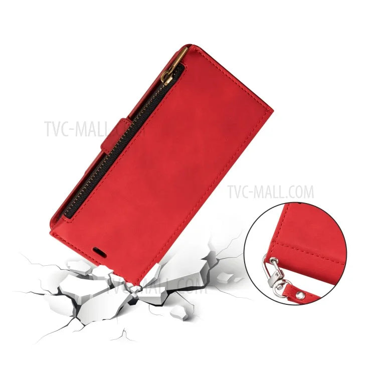 Kickstand Leather Phone Case Cover with Zipper Wallet for iPhone 12 /12 Pro