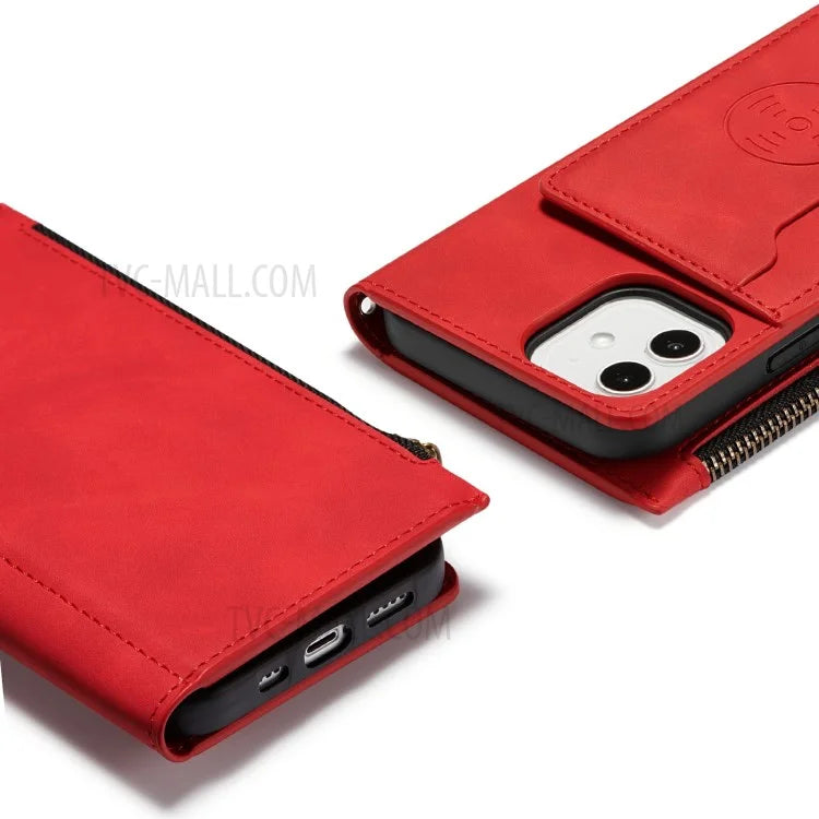 Kickstand Leather Phone Case Cover with Zipper Wallet for iPhone 12 /12 Pro