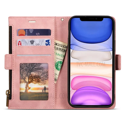 Kickstand Leather Phone Case Cover with Zipper Wallet for iPhone 12 /12 Pro