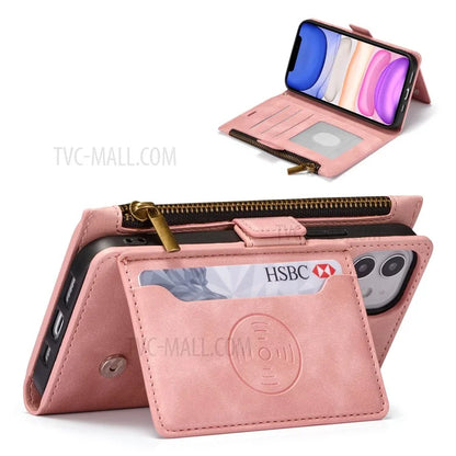 Kickstand Leather Phone Case Cover with Zipper Wallet for iPhone 12 /12 Pro