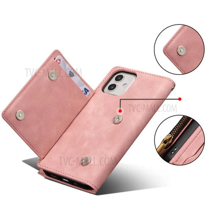 Kickstand Leather Phone Case Cover with Zipper Wallet for iPhone 12 /12 Pro