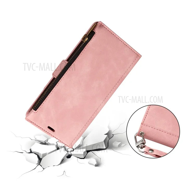 Kickstand Leather Phone Case Cover with Zipper Wallet for iPhone 12 /12 Pro