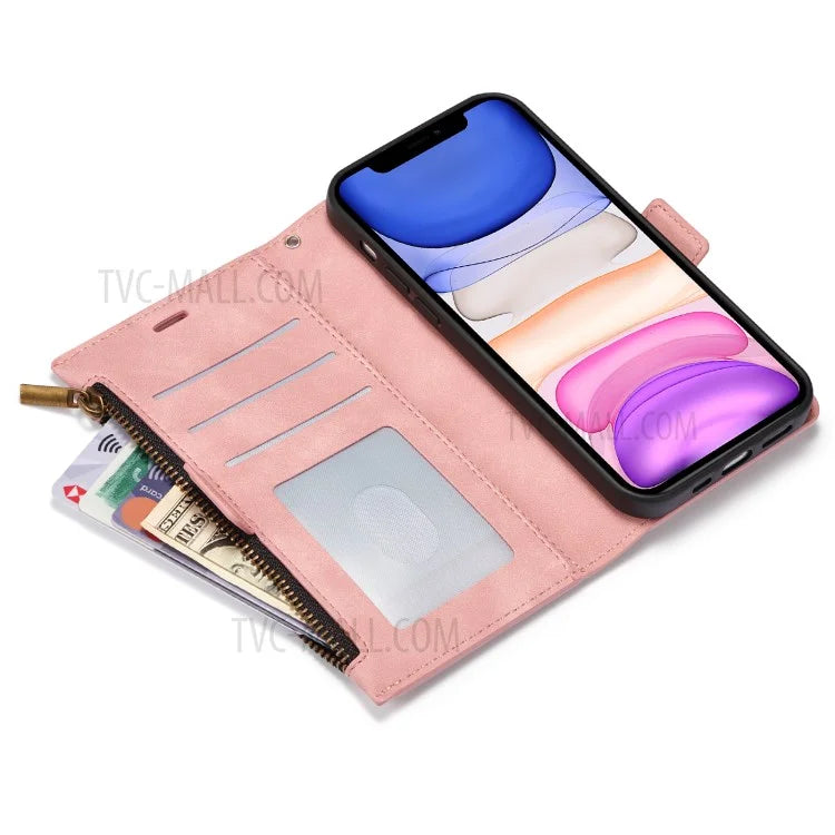 Kickstand Leather Phone Case Cover with Zipper Wallet for iPhone 12 /12 Pro