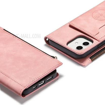 Kickstand Leather Phone Case Cover with Zipper Wallet for iPhone 12 /12 Pro