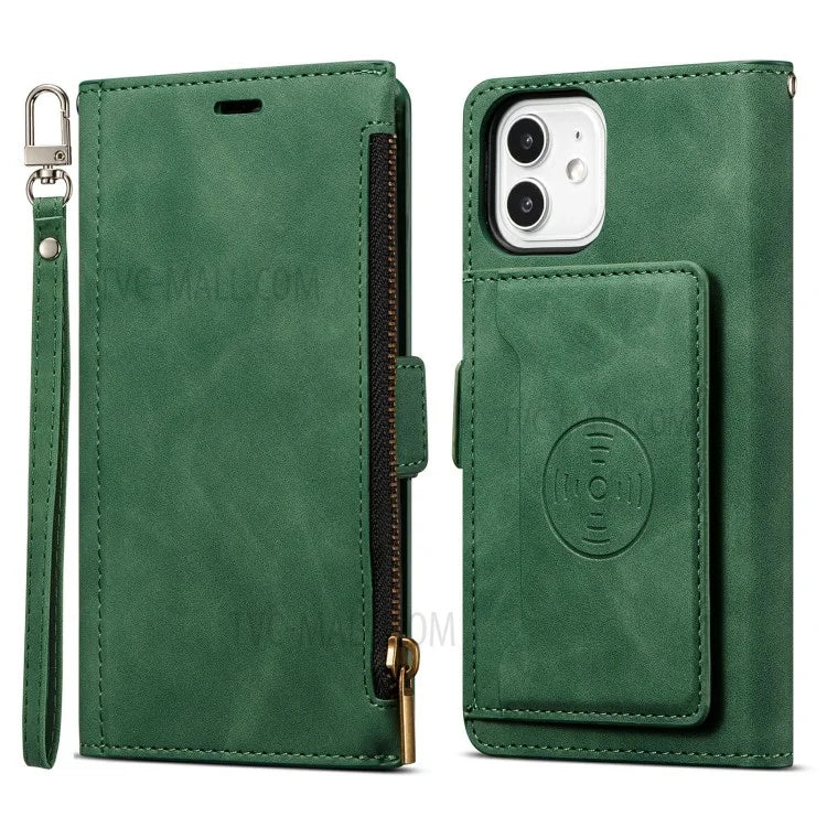 Kickstand Leather Phone Case Cover with Zipper Wallet for iPhone 12 /12 Pro