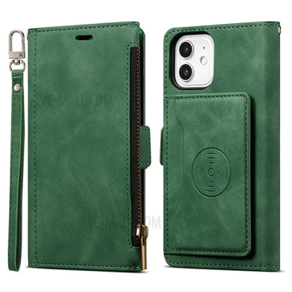 Kickstand Leather Phone Case Cover with Zipper Wallet for iPhone 12 /12 Pro