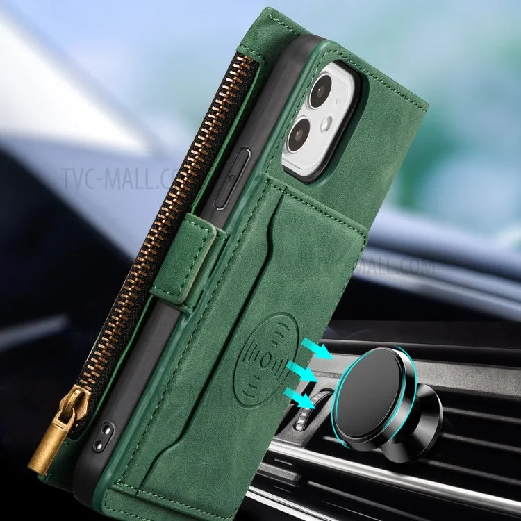 Kickstand Leather Phone Case Cover with Zipper Wallet for iPhone 12 /12 Pro