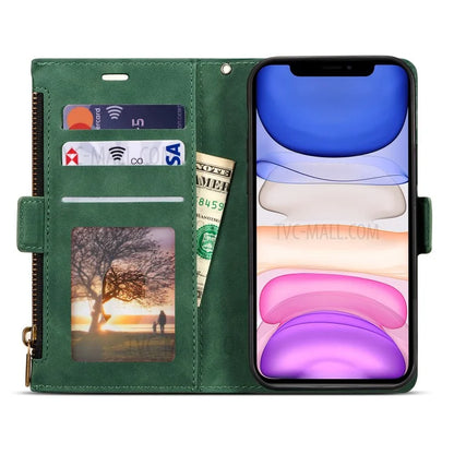 Kickstand Leather Phone Case Cover with Zipper Wallet for iPhone 12 /12 Pro