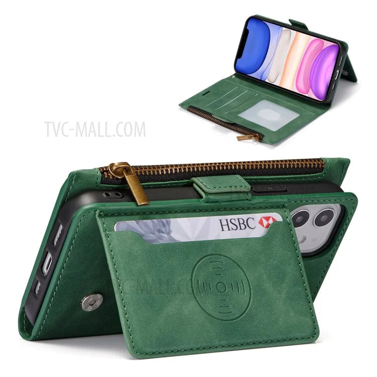 Kickstand Leather Phone Case Cover with Zipper Wallet for iPhone 12 /12 Pro