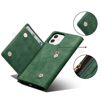 Kickstand Leather Phone Case Cover with Zipper Wallet for iPhone 12 /12 Pro