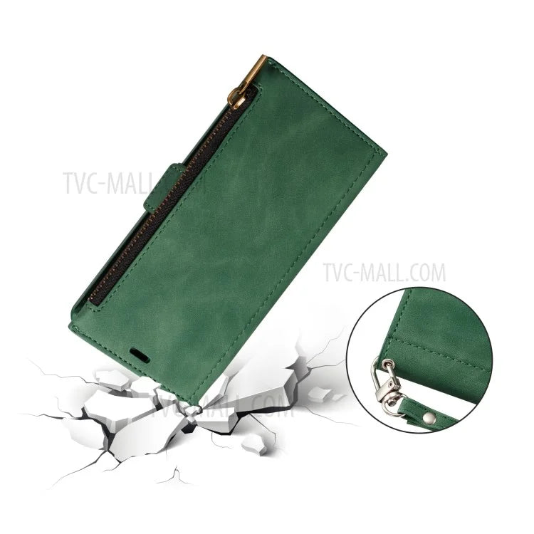 Kickstand Leather Phone Case Cover with Zipper Wallet for iPhone 12 /12 Pro